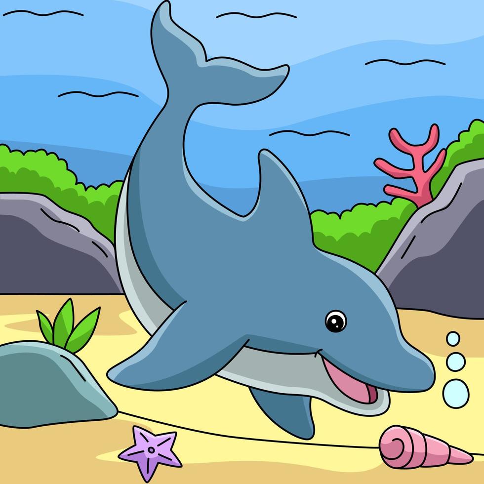 delphin in der ozeankarikatur farbige illustration vektor