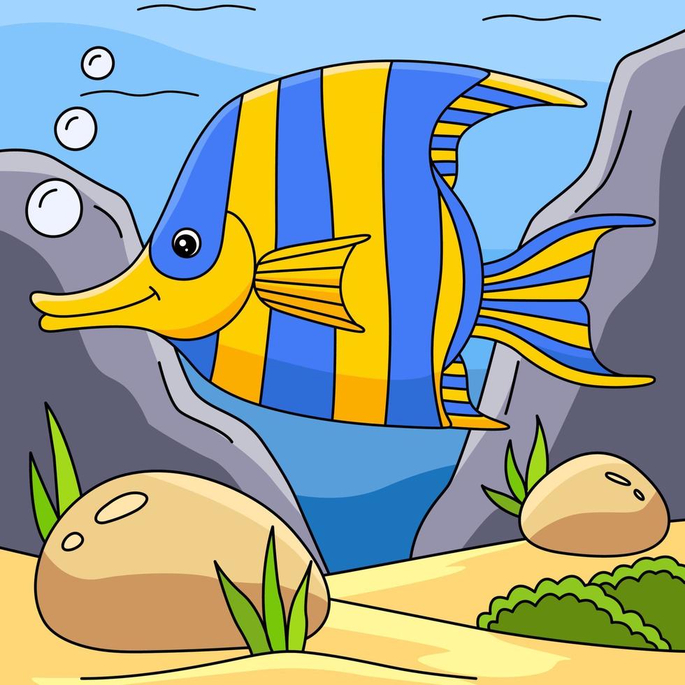 angelfish i havet tecknad färgad illustration vektor