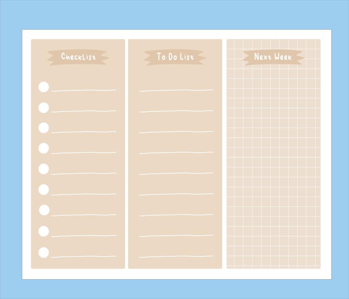 checklista att göra-lista nästa vecka brun. planerare infogar brun estetik. planerare digital nedladdningsbilaga. pro vektor redigerbar planerare mall.