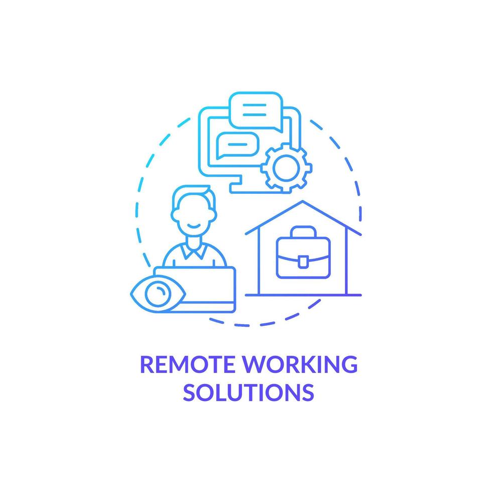 Symbol für das blaue Verlaufskonzept von Remote-Arbeitslösungen. Fernarbeit. Verfolgen Sie die Produktivität zu Hause. Mitarbeiterüberwachung abstrakte Idee dünne Linie Abbildung. Vektor isolierte Umrissfarbe Zeichnung