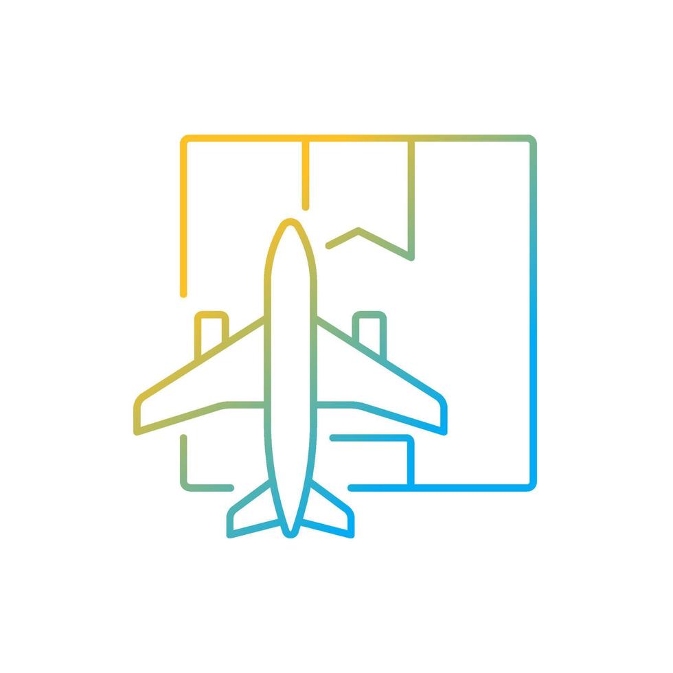 världsomspännande luftfrakttjänst gradient linjär vektor ikon. leverans av varor och paket med flygplan. tunn linje färgsymbol. modern stil piktogram. vektor isolerade konturritning