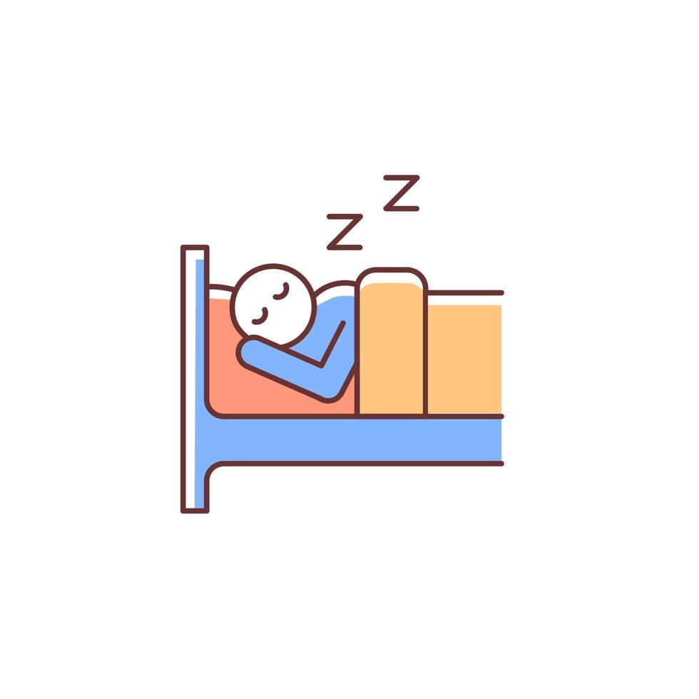 sömn rgb färgikon. person som sover gott i sängen. drömmande man. vardagliga människors liv. hälsosam livsstil, vanor, sömn. isolerade vektor illustration. enkel fylld linjeritning