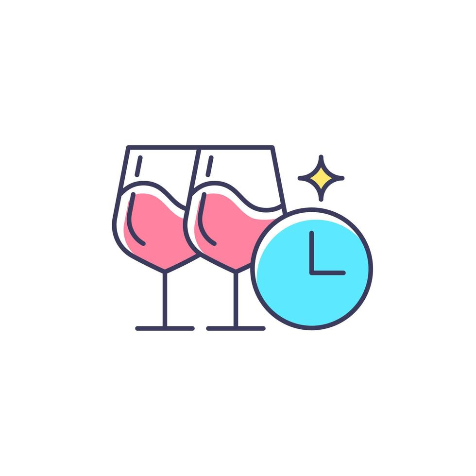Unternehmen Happy Hour RGB-Farbsymbol. Stärkung der Arbeitsbeziehungen. Wein trinken. Beziehungen zu Kollegen aufbauen. Belohnung für Leistungen. isolierte vektorillustration. einfache gefüllte Strichzeichnung vektor