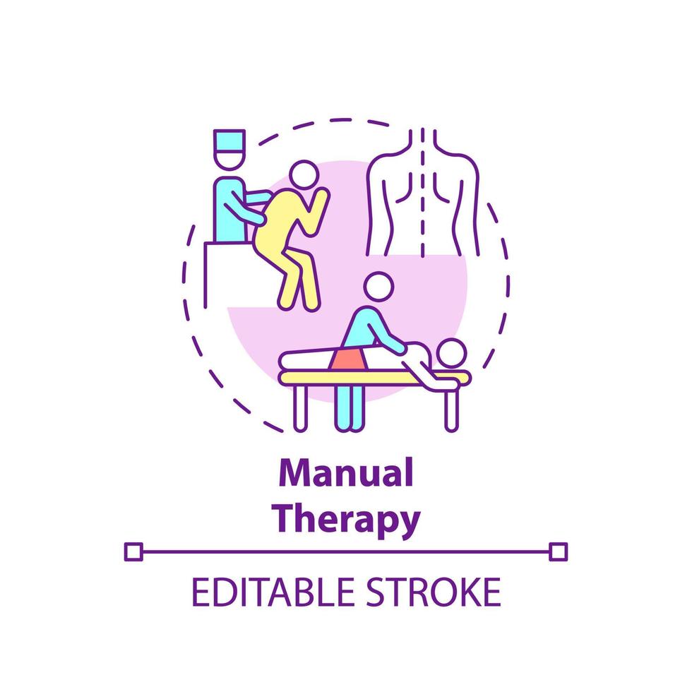 manuell terapi koncept ikon. pulmonell rehabilitering abstrakt idé tunn linje illustration. muskel, leder tvingar manipulationer. ryggradsmassage. vektor isolerade kontur färgritning. redigerbar linje