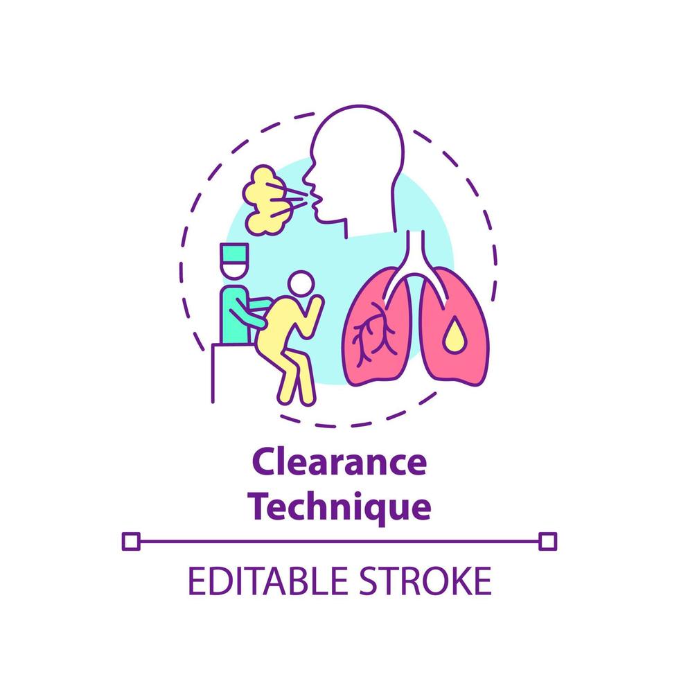 clearance teknik koncept ikon. pulmonell rehabilitering abstrakt idé tunn linje illustration. hosta och huffa. klappar för att rensa lungorna. vektor isolerade kontur färgritning. redigerbar linje