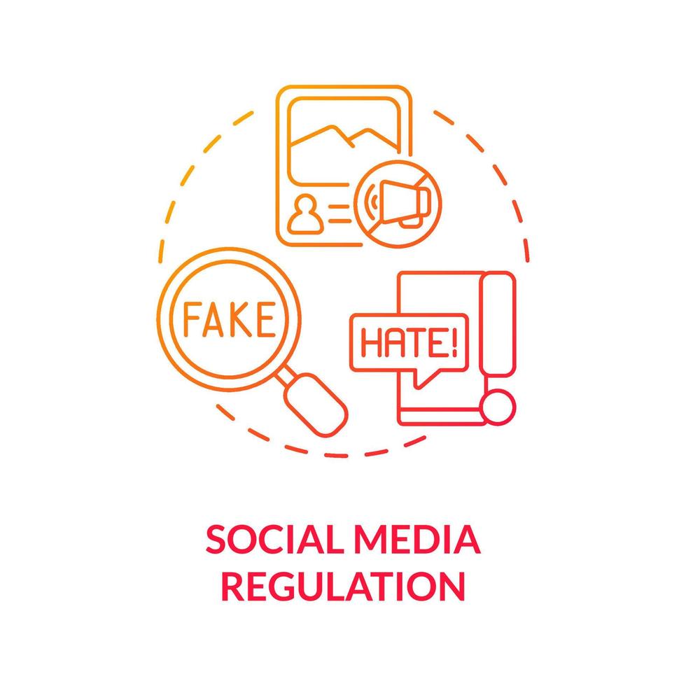 Symbol für das rote Gradientenkonzept der Social-Media-Regulierung. Bekämpfung von Hassrede abstrakte Idee dünne Linie Illustration. Bekämpfung von Online-Belästigung. Plattforminhalte verwalten. Vektor isolierte Umrissfarbe Zeichnung