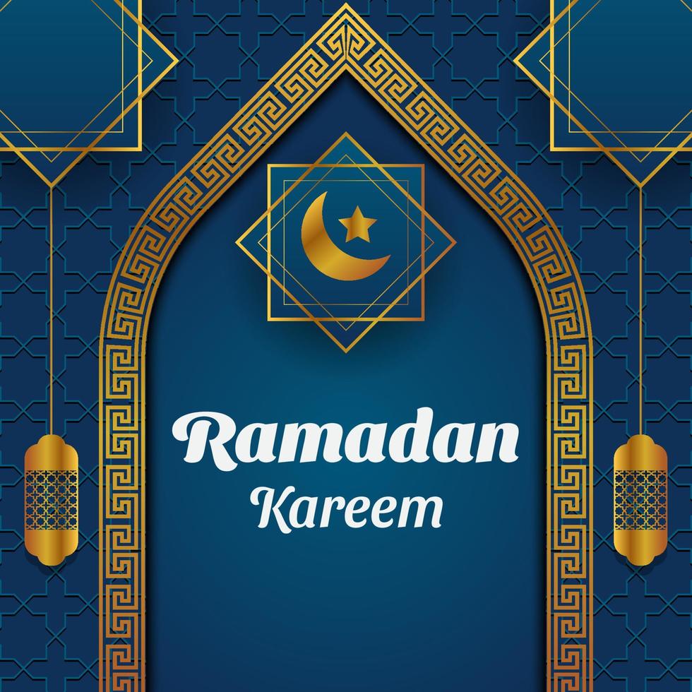 realistisk lyx ramadan kareem gratulationskort design. islamisk vektorillustration vektor