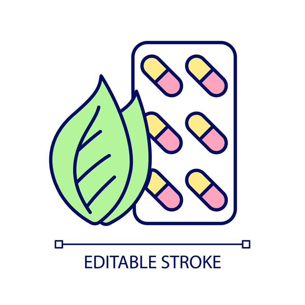 RGB-Farbsymbol für Kräuterergänzungen. Phytomedizin. botanische Produkte für eine bessere Gesundheit. Nahrungsergänzungsmittel aus natürlichen Pflanzen. isolierte vektorillustration. einfache gefüllte Strichzeichnung vektor