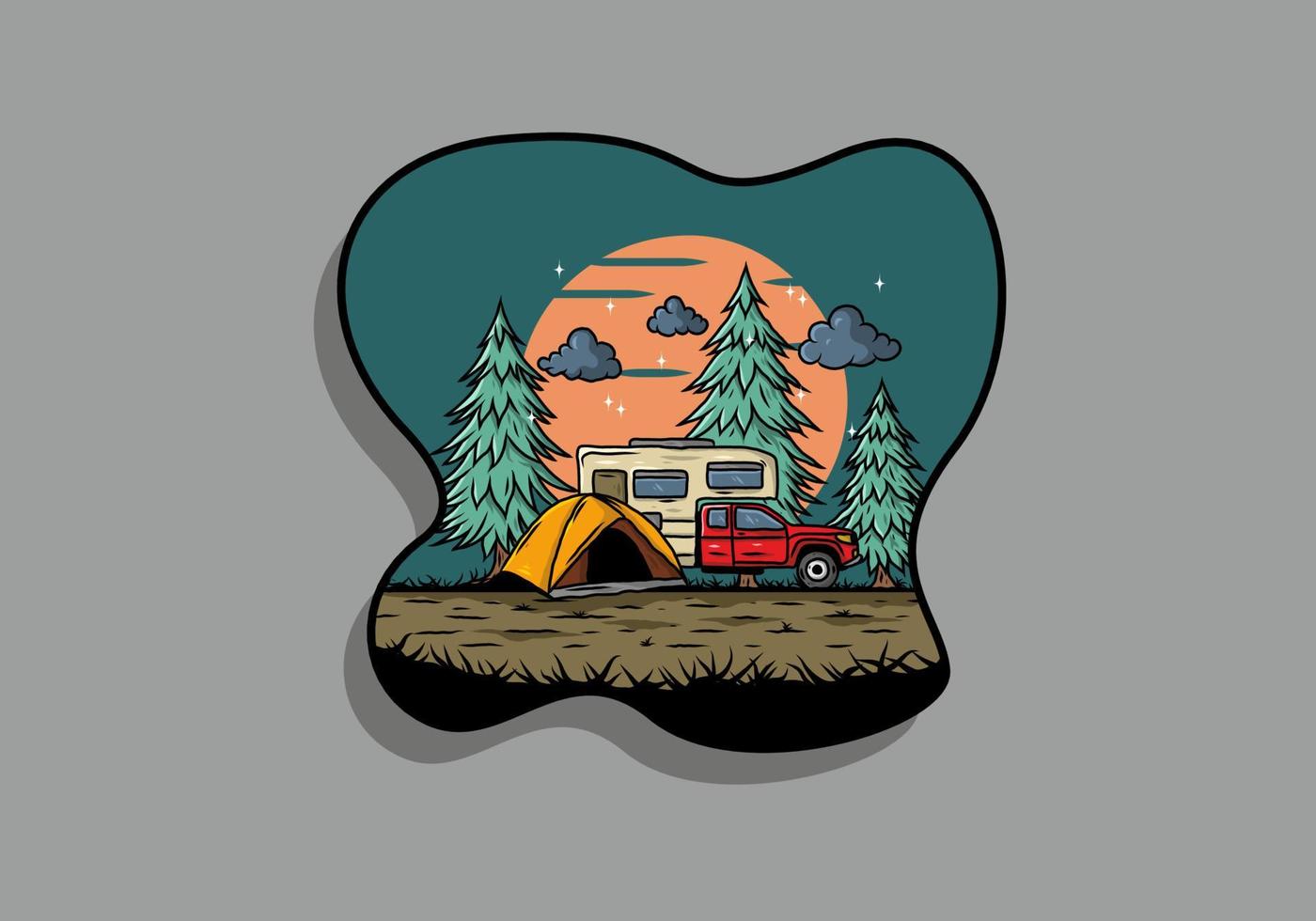 rv van camping in der naturillustration vektor