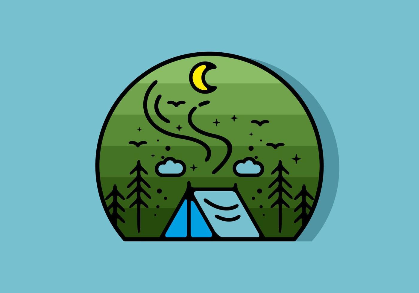 färgglada tält camping line art illustration märke vektor