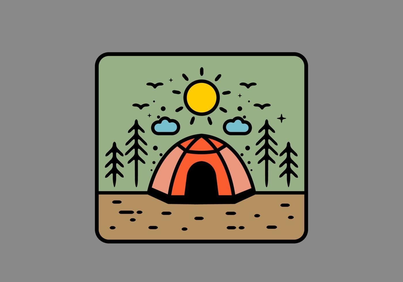 färgglada tält camping line art illustration märke vektor