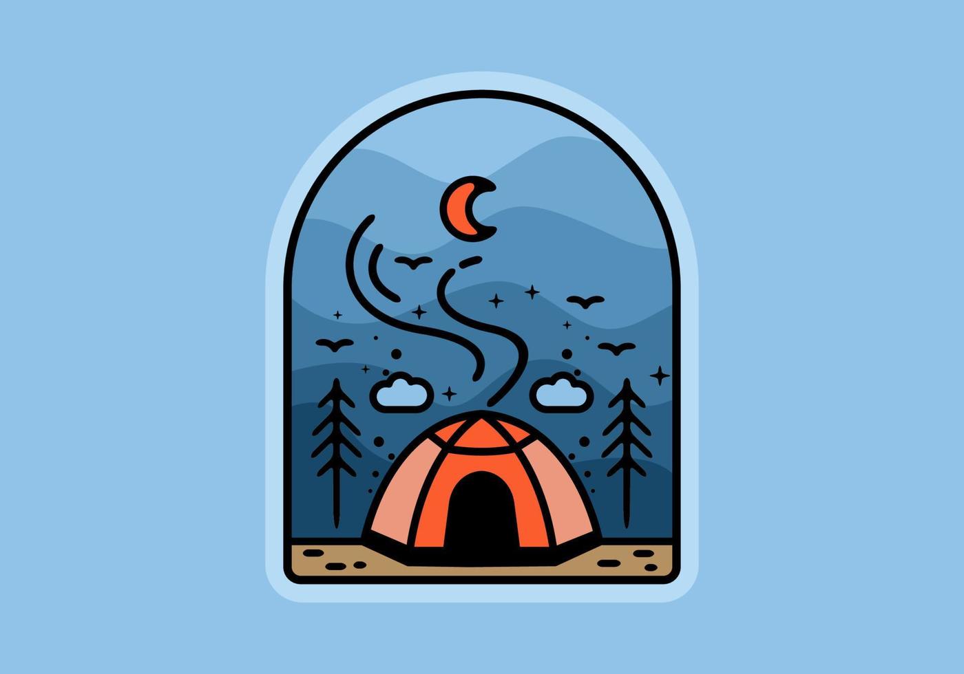 färgglada tält camping line art illustration märke vektor