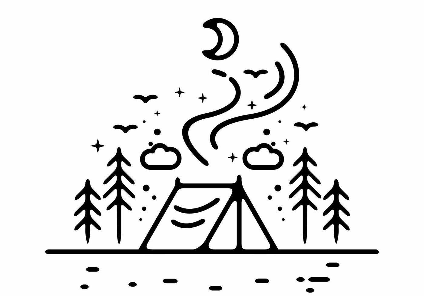 linje konst illustration av camping tält vektor