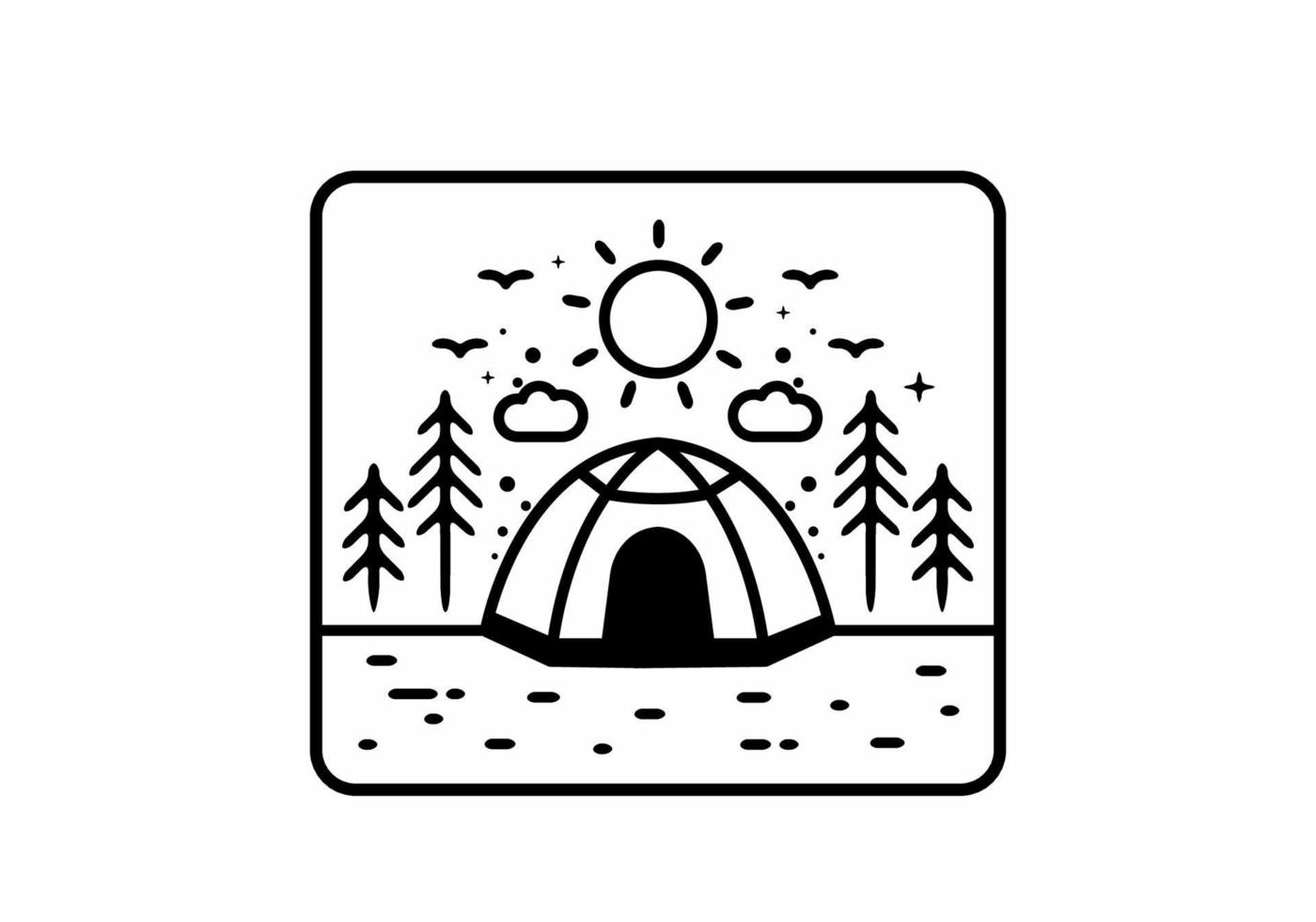 linje konst illustration av camping tält vektor