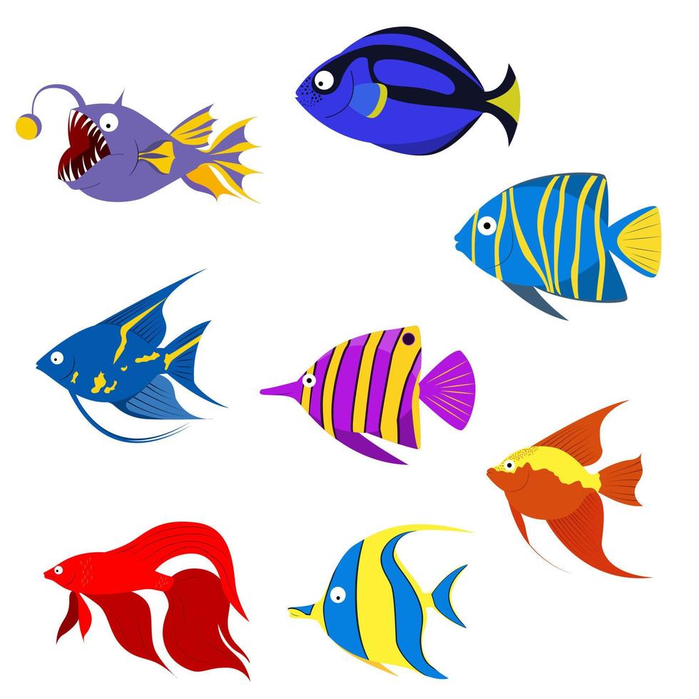 Reihe von Cartoon-Fischen vektor