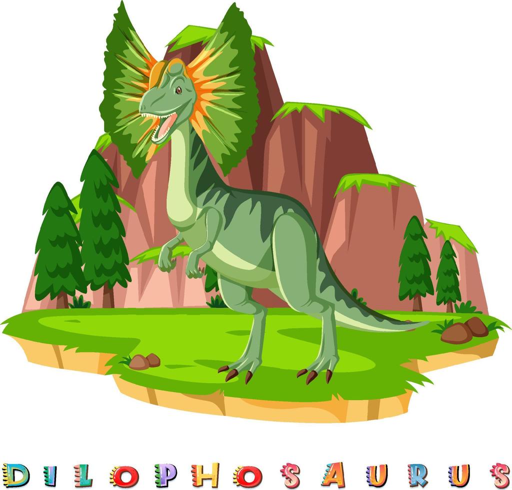 Dinosaurier-Wortkarte für Dilophosaurus vektor