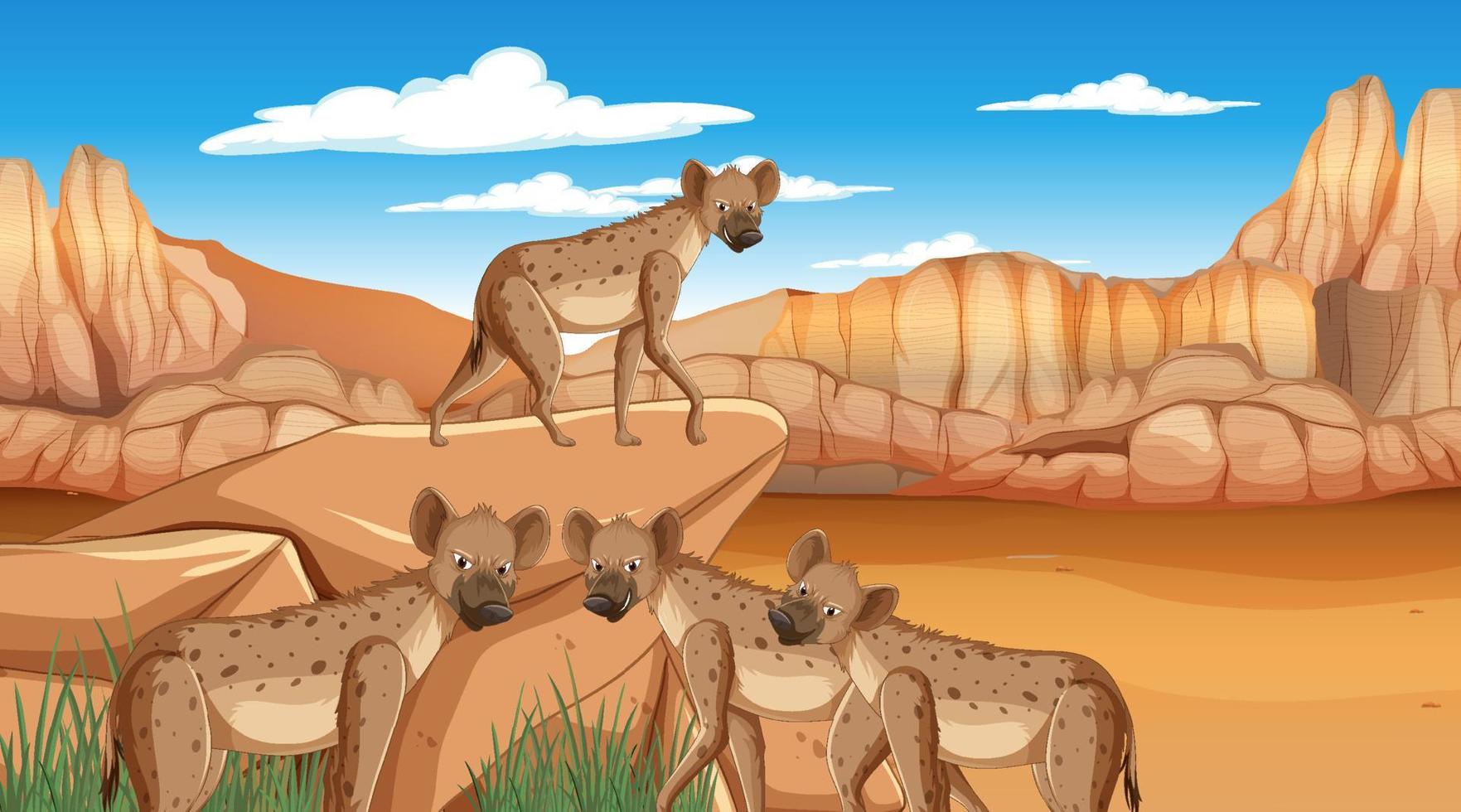 hyenor i savannskogsscenen vektor