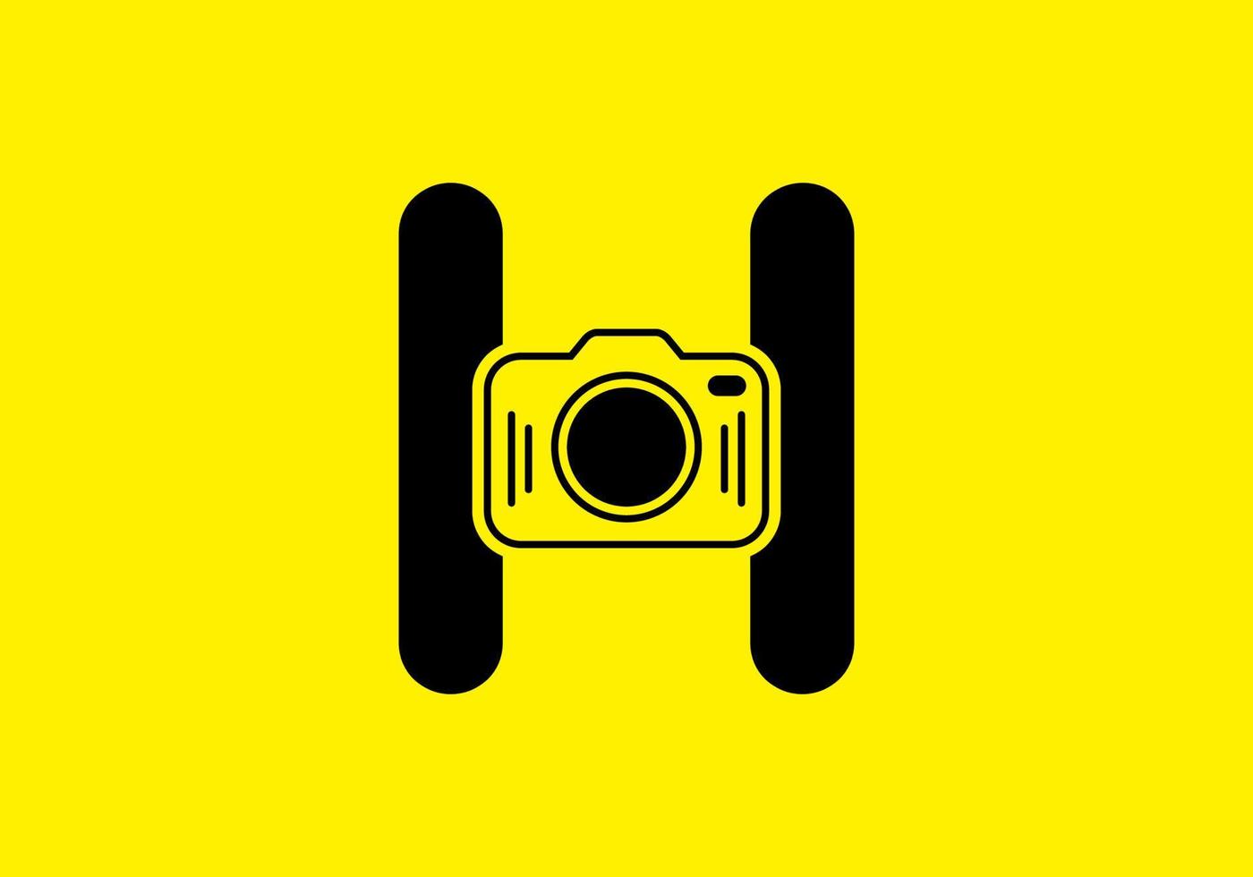 svart gul av initial h bokstav med kamera vektor