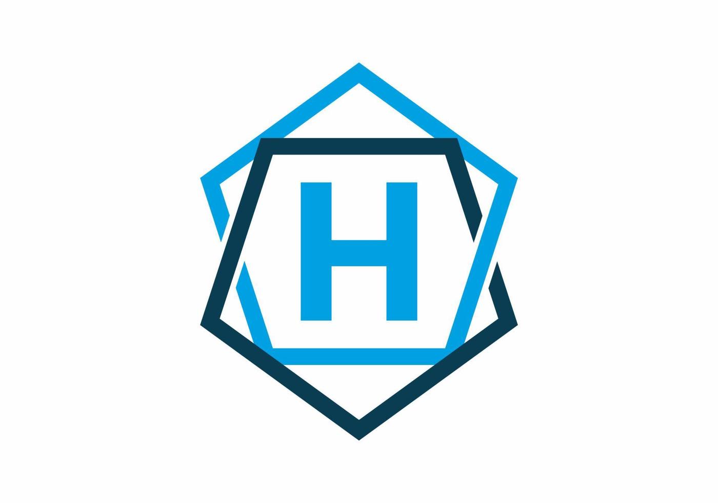 blaue Farbe des Anfangsbuchstabens h im Fünfeckrahmen vektor