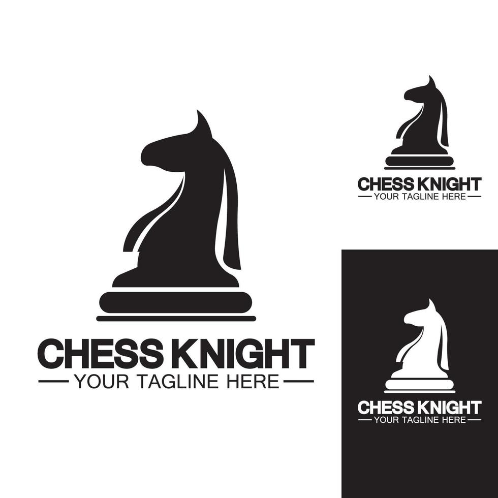 svart schack riddare häst siluett logotyp design vektor mall