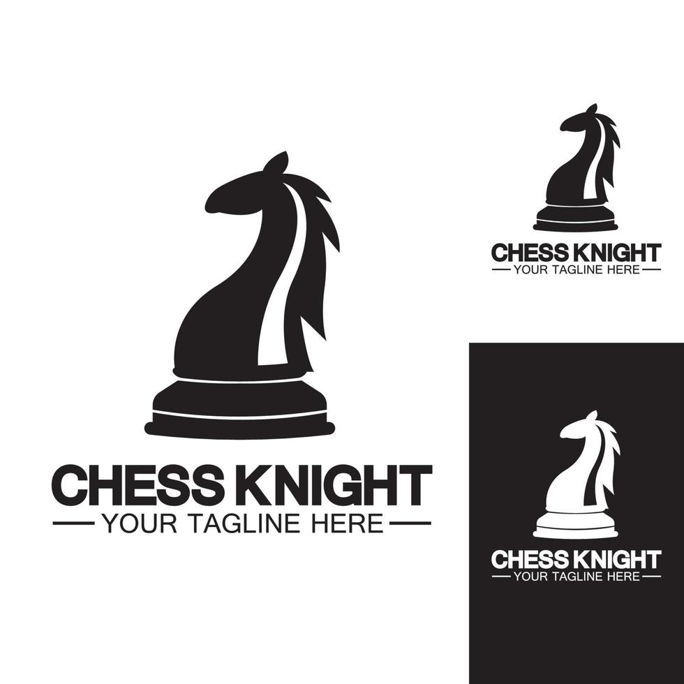 svart schack riddare häst siluett logotyp design vektor mall