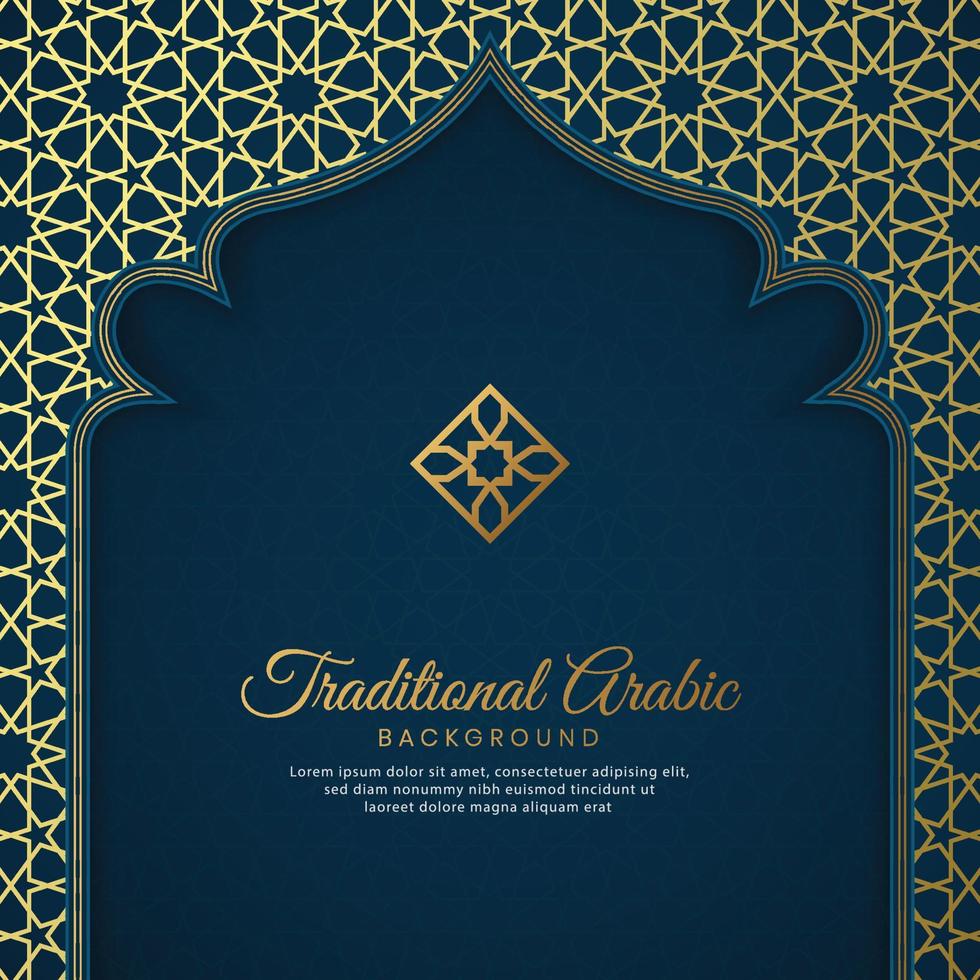 islamiska arabiska blå båge mönster bakgrund med vacker prydnad vektor