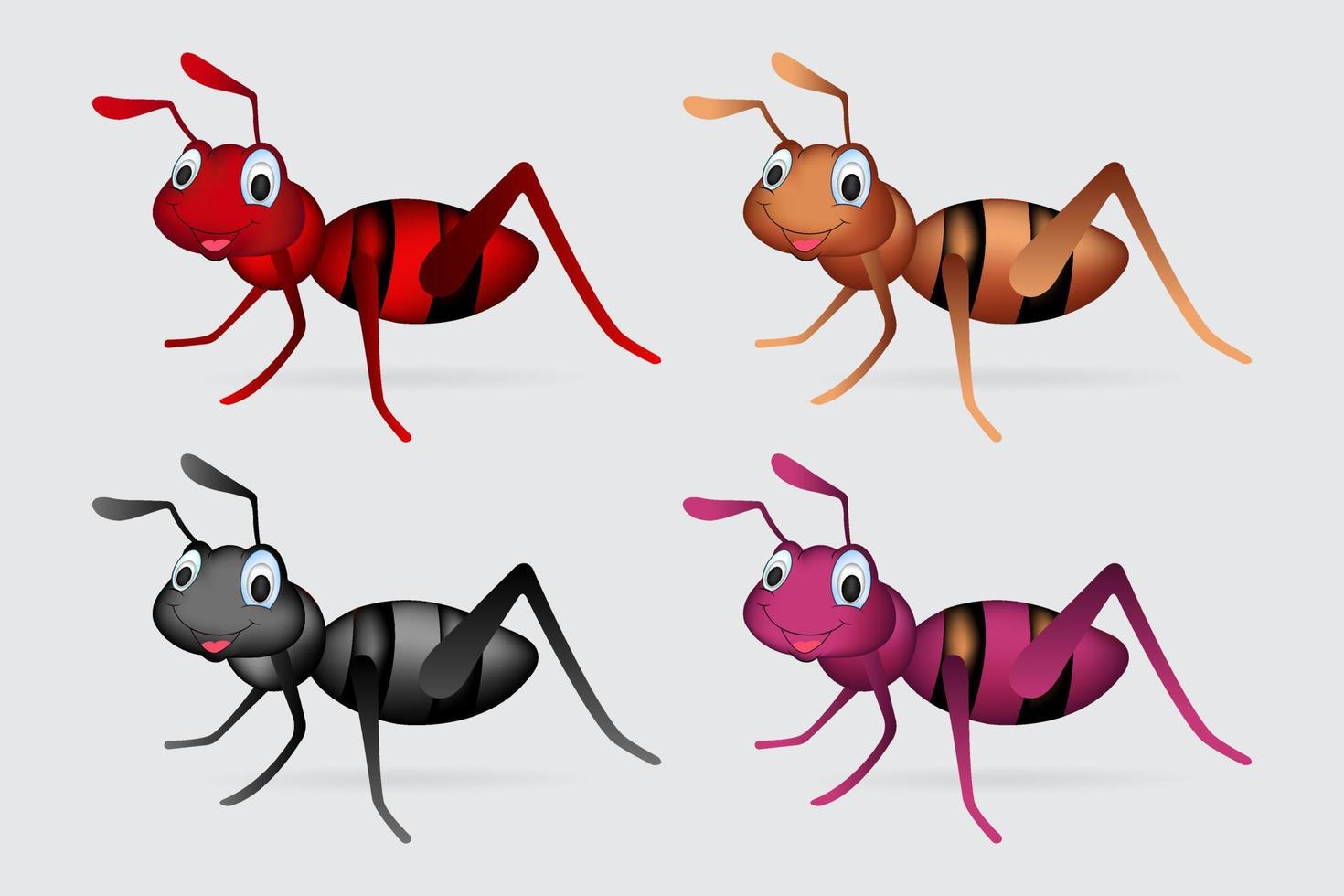 samling av myr seriefigur. uppsättning av myr tecknad konst illustration. myra tecknad designikon. vektor