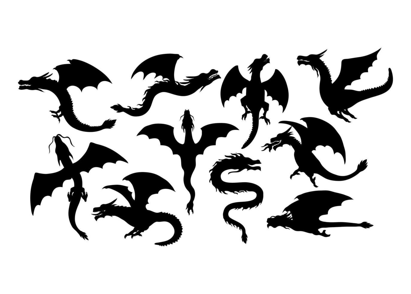 dragon silhouette ikonuppsättning formgivningsmall vektor