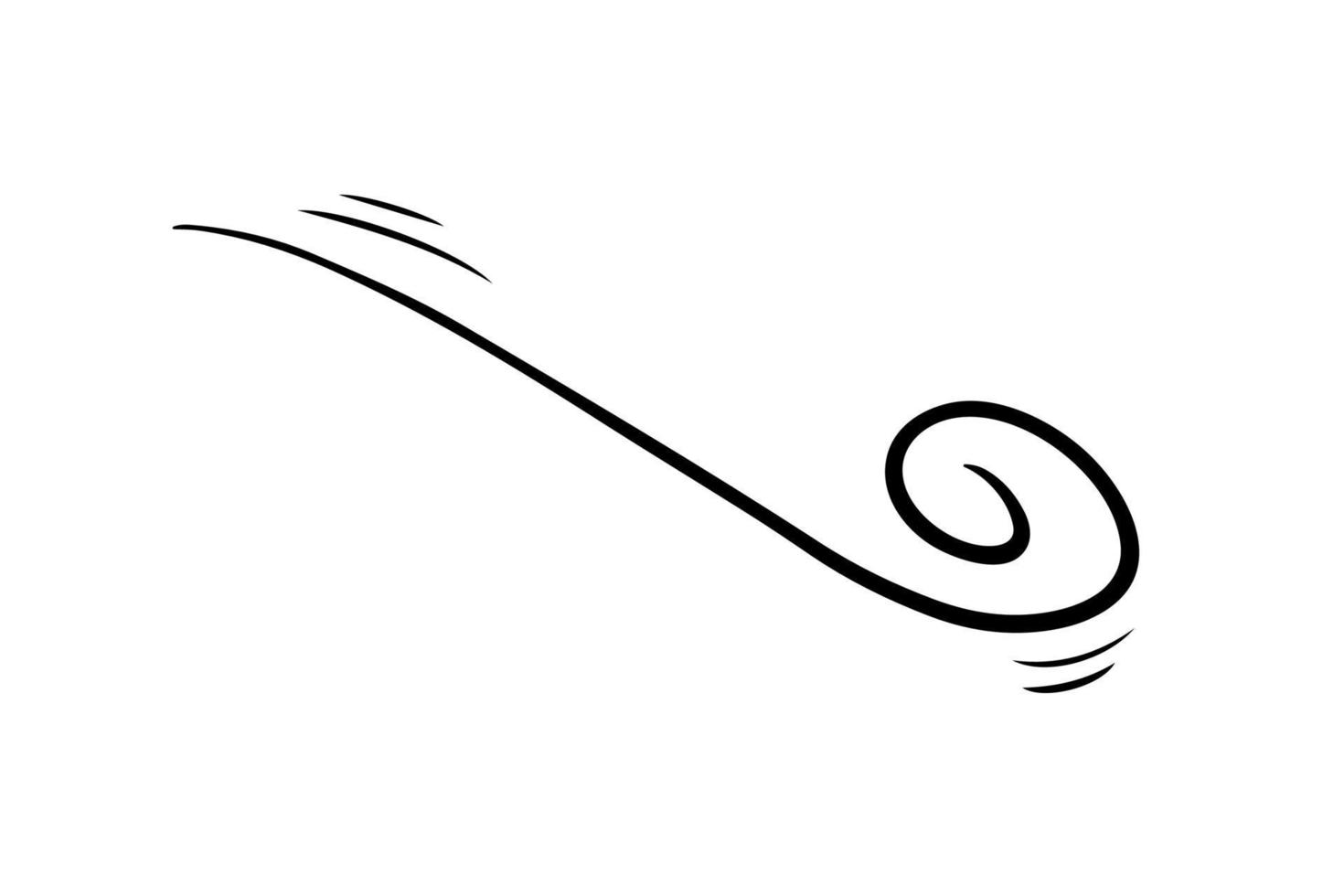 Windschlag im Doodle-Stil, Vektorillustration. Welle kalte Luft bei windigem Wetter. böensymbolumriss für druck und design .isoliertes schwarzes linienelement auf weißem hintergrund vektor