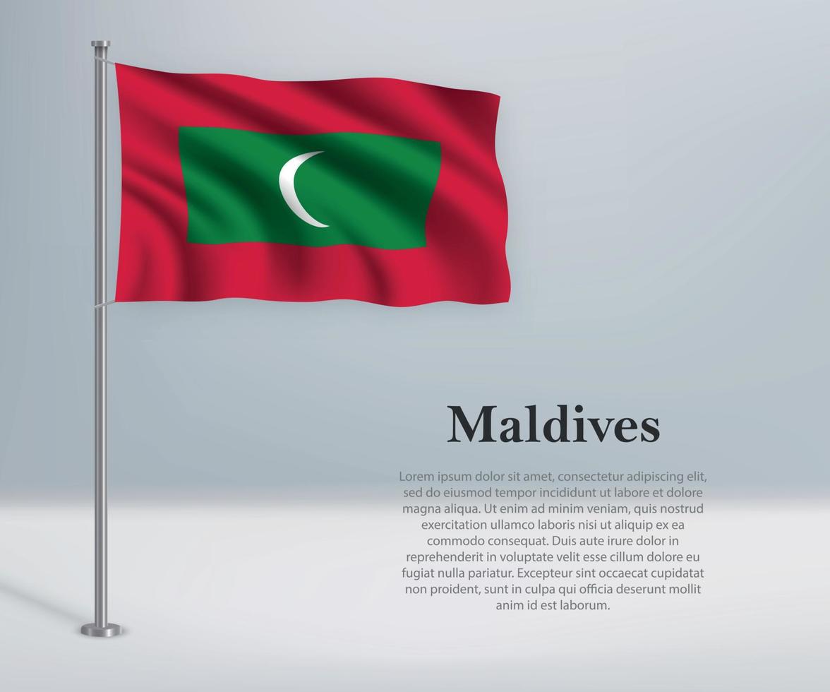 viftande maldivernas flagga på flaggstången. mall för självständighet d vektor