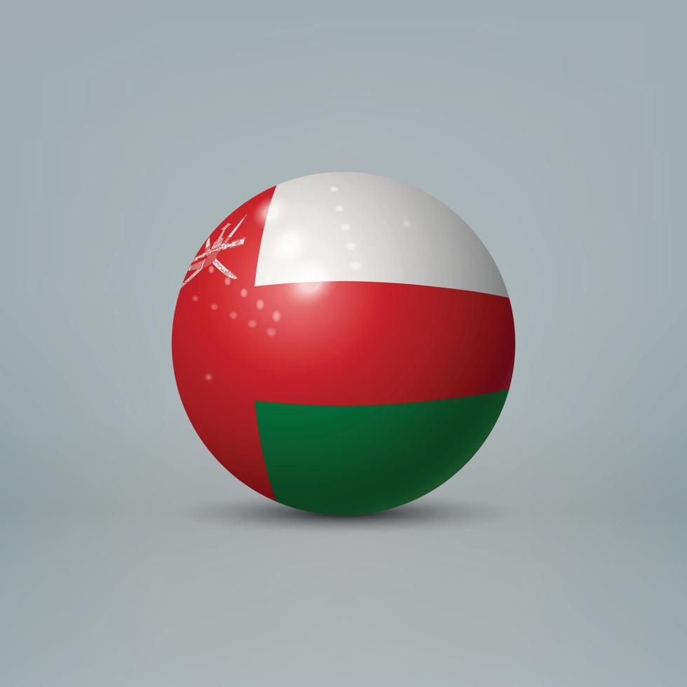 3d realistische glänzende plastikkugel oder kugel mit flagge von oman vektor