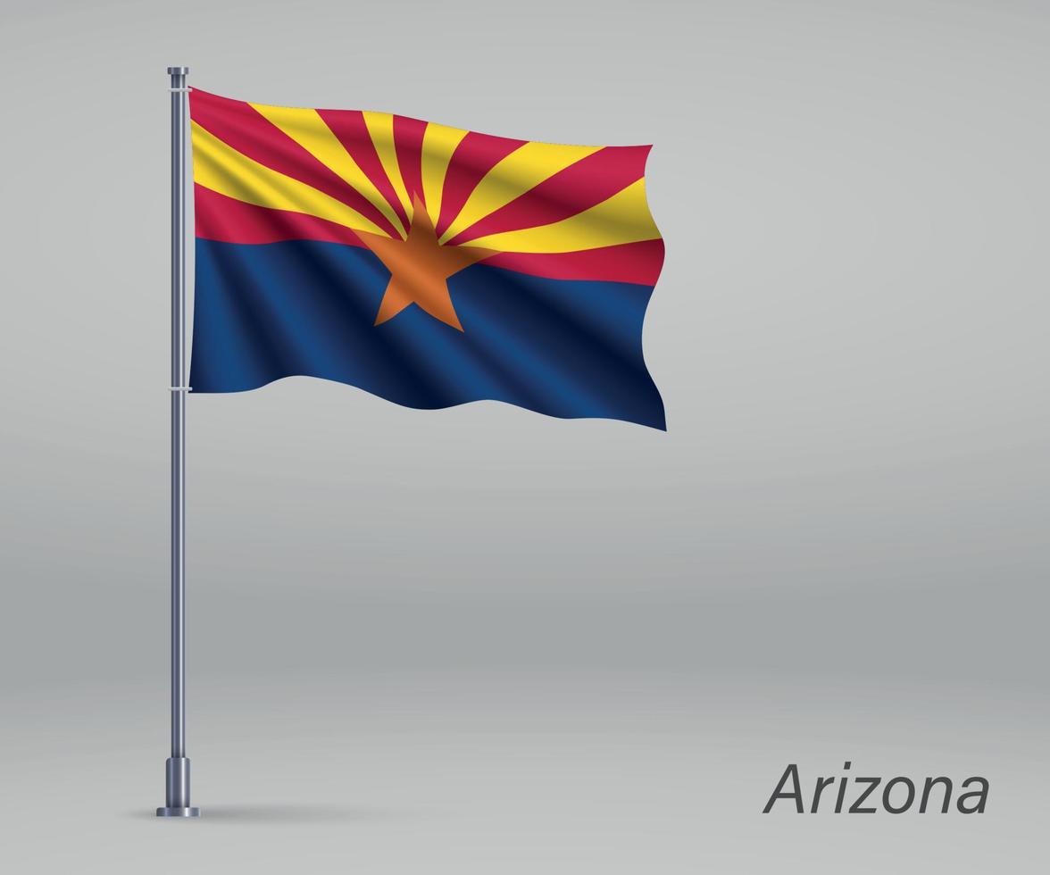 schwenkende flagge von arizona - staat der vereinigten staaten am fahnenmast. tem vektor