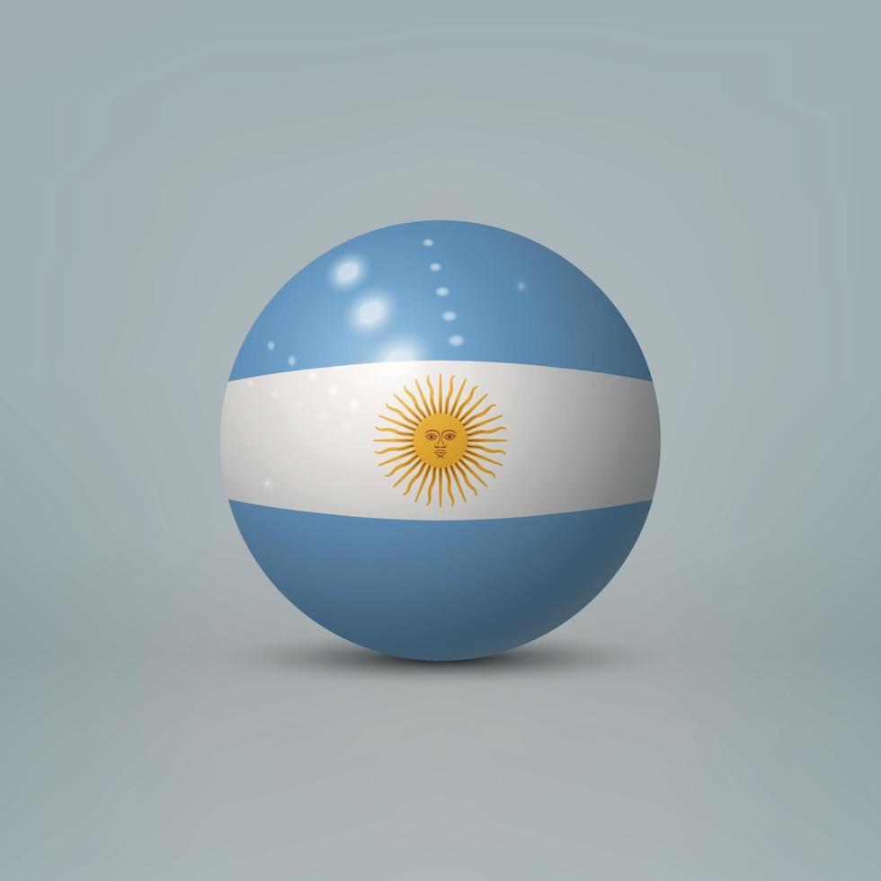 3d realistische glänzende plastikkugel oder kugel mit argentinischer flagge vektor