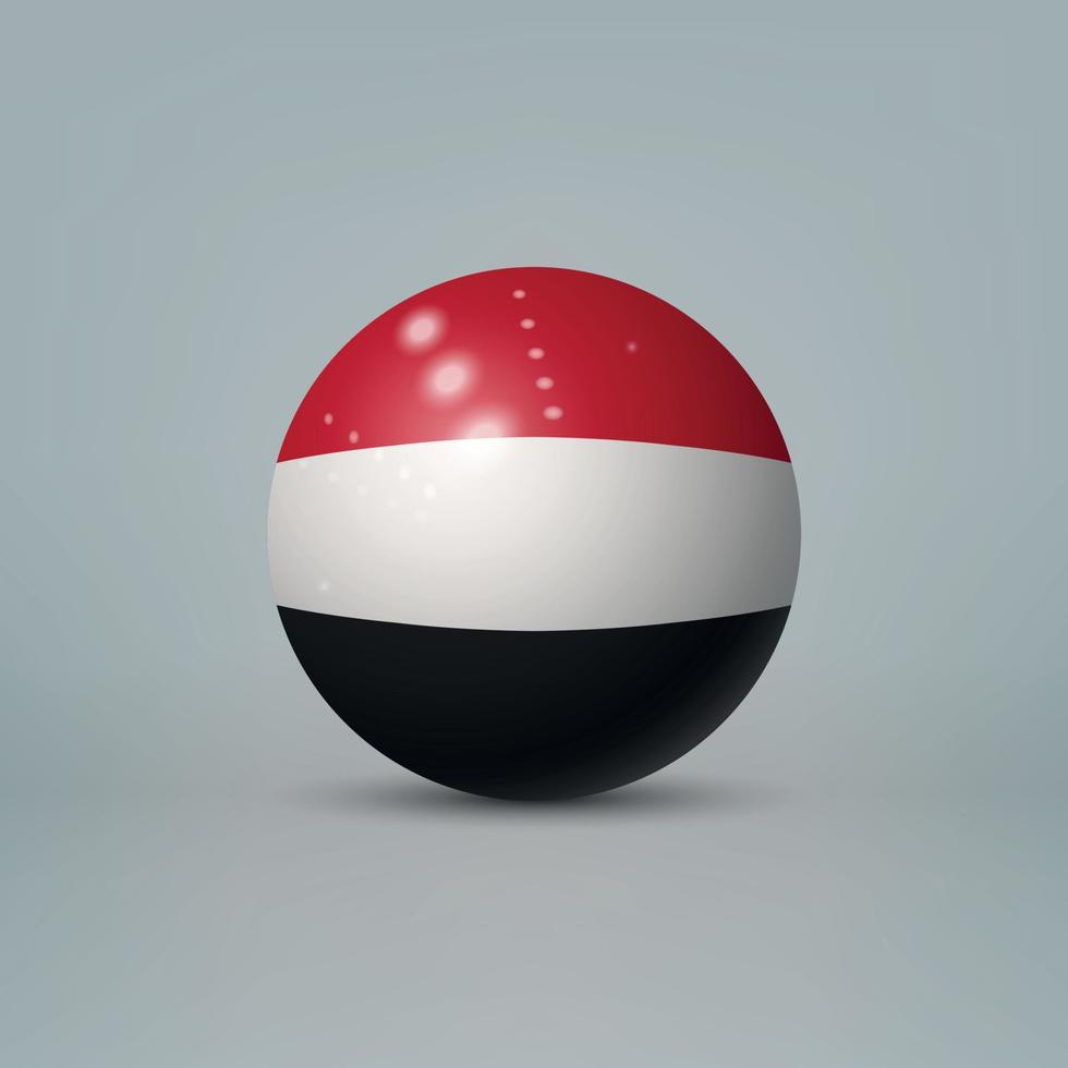 3D realistische glänzende Plastikkugel oder Kugel mit Flagge des Jemen vektor