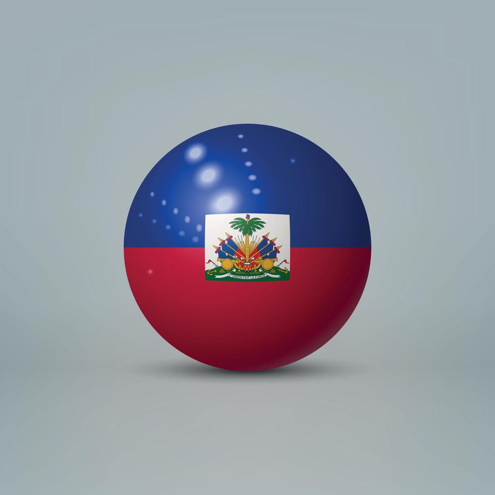 3D realistische glänzende Plastikkugel oder Kugel mit Flagge von Haiti vektor