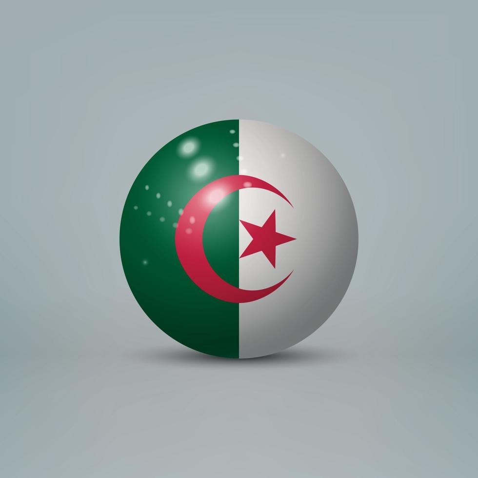 3d realistische glänzende plastikkugel oder kugel mit flagge von algerien vektor