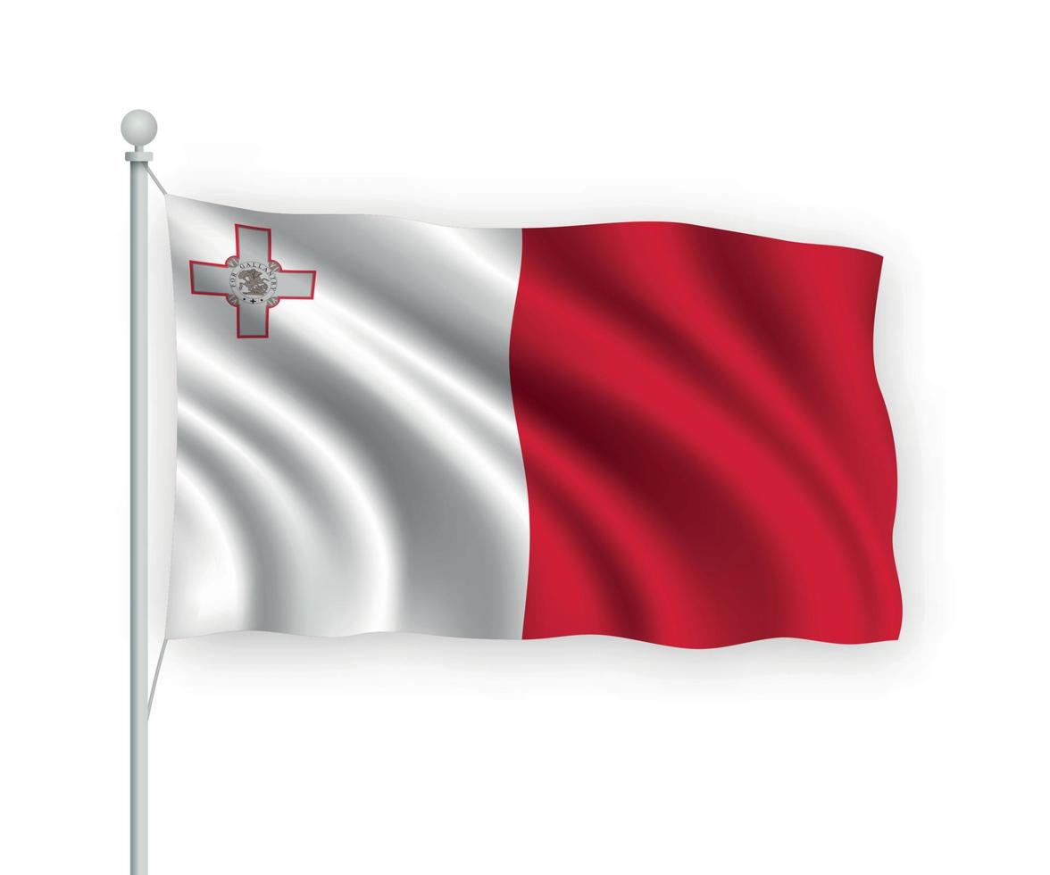 3D-wehende Flagge Malta isoliert auf weißem Hintergrund. vektor