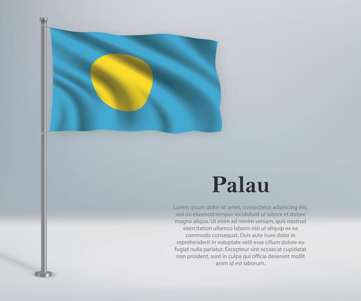 schwenkende Flagge von Palau am Fahnenmast. Vorlage für den Tag der Unabhängigkeit vektor