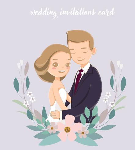 söt brud och brudgum för bröllopinbjudningar kort vektor
