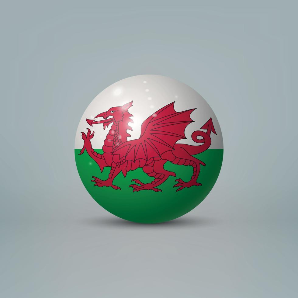 3d realistische glänzende Plastikkugel oder Kugel mit Flagge von Wales vektor