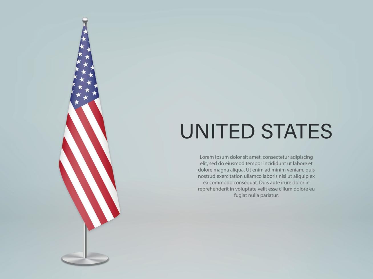 Förenta staterna hänger flaggan på stativ. mall för konferensförbud vektor