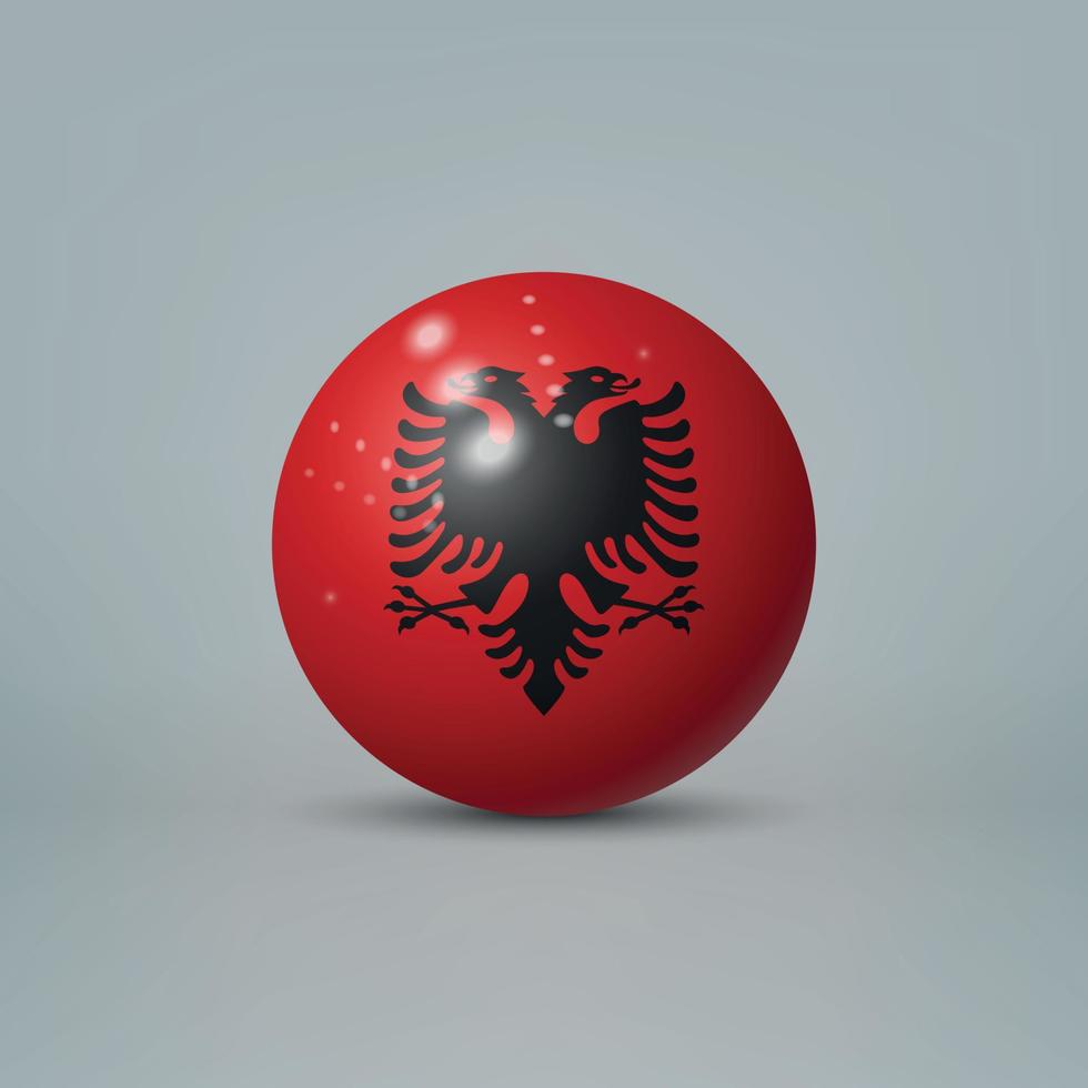 3d realistische glänzende Plastikkugel oder Kugel mit Flagge Albaniens vektor