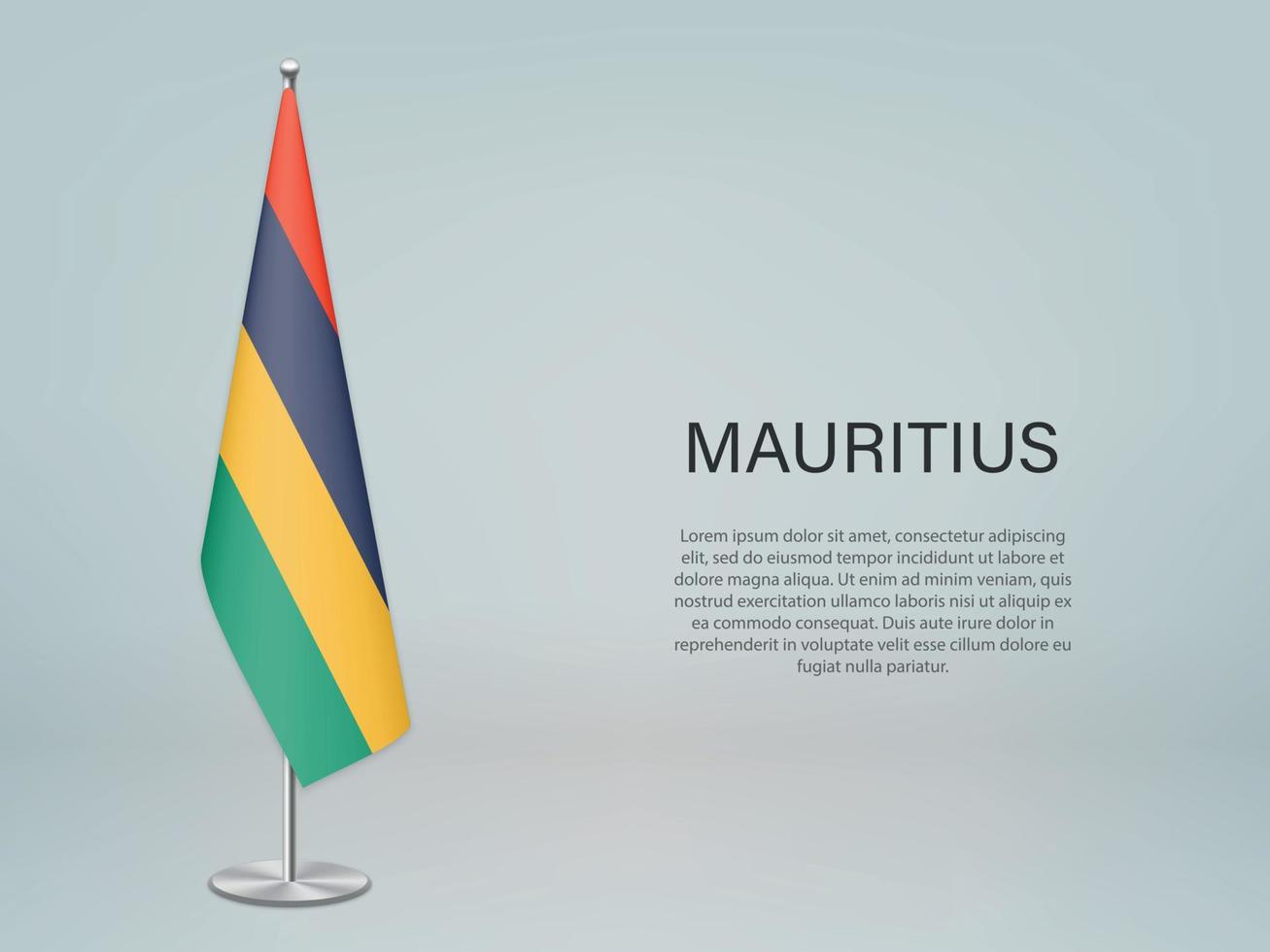Mauritius hängande flagga på stativ. mall för konferens banner vektor