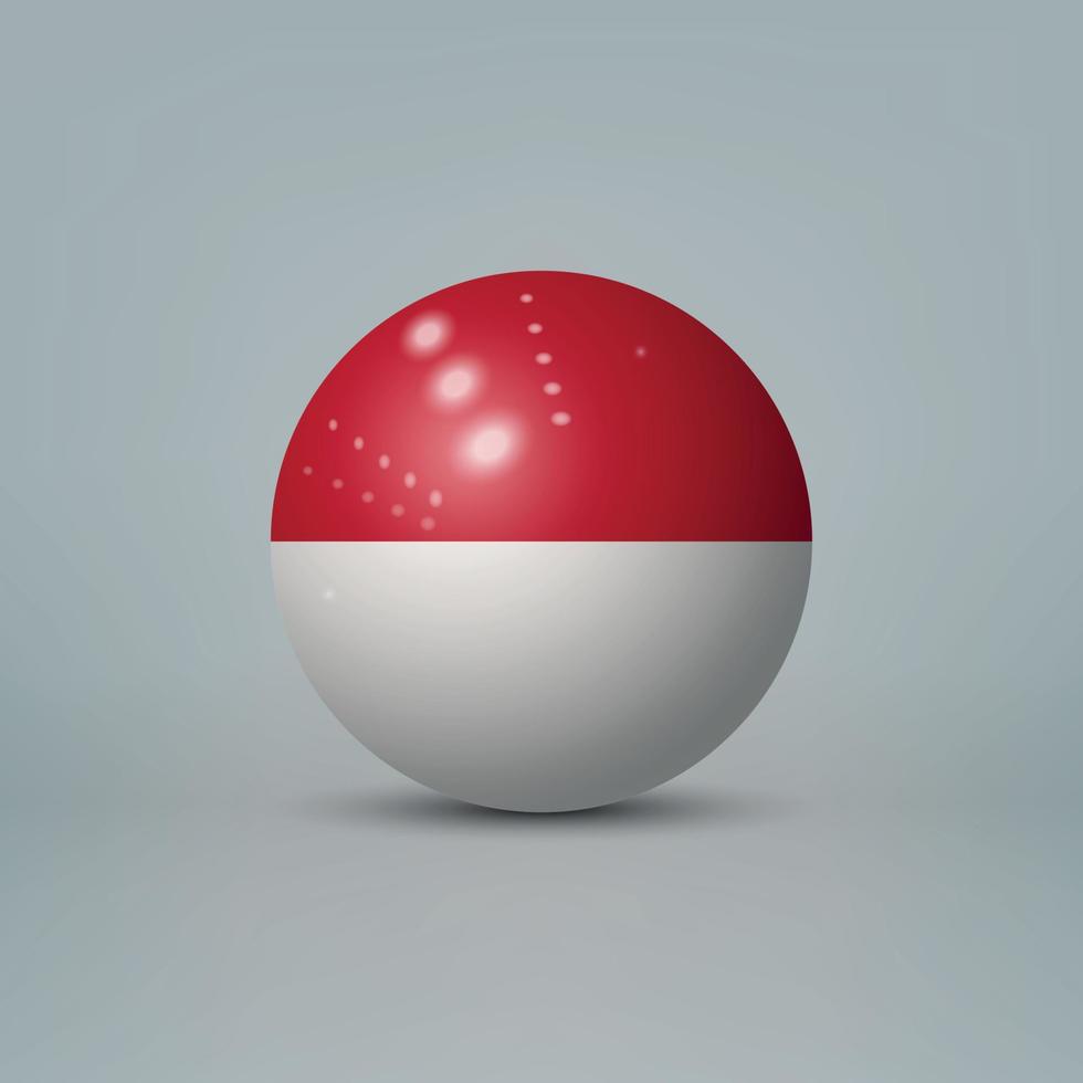 3d realistische glänzende plastikkugel oder kugel mit flagge von monaco vektor