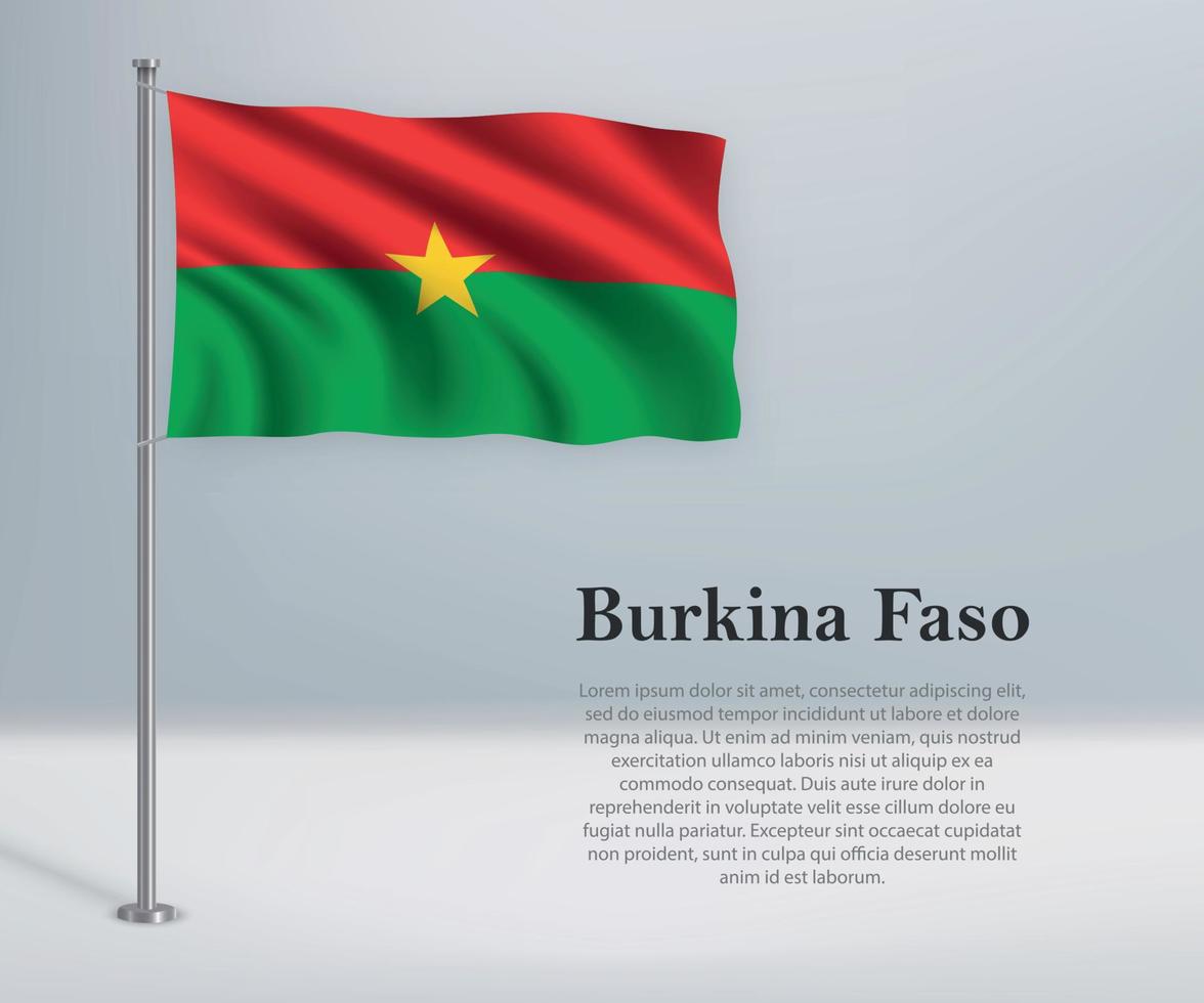 Wehende Flagge von Burkina Faso am Fahnenmast. Vorlage für unabhängige vektor