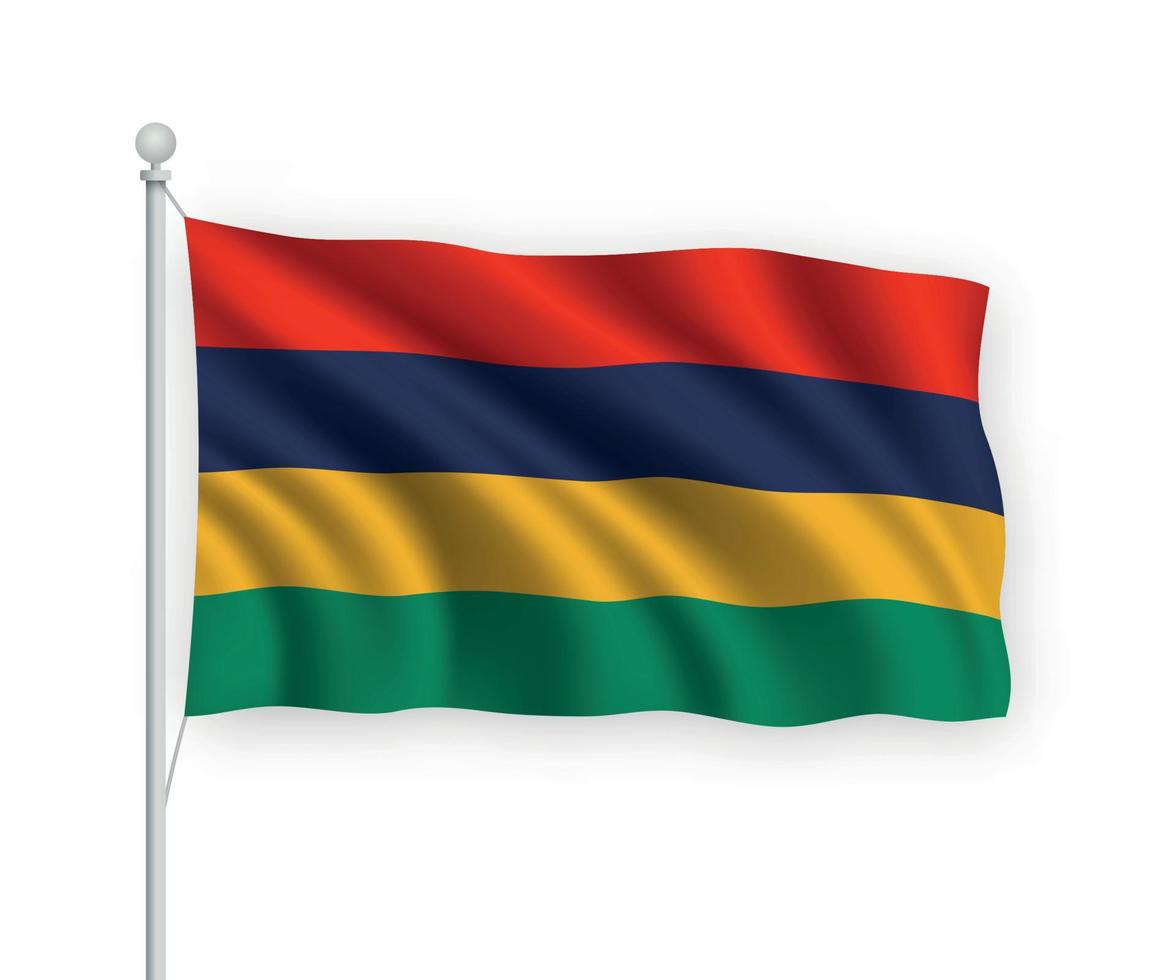 3D-wehende Flagge Mauritius isoliert auf weißem Hintergrund. vektor