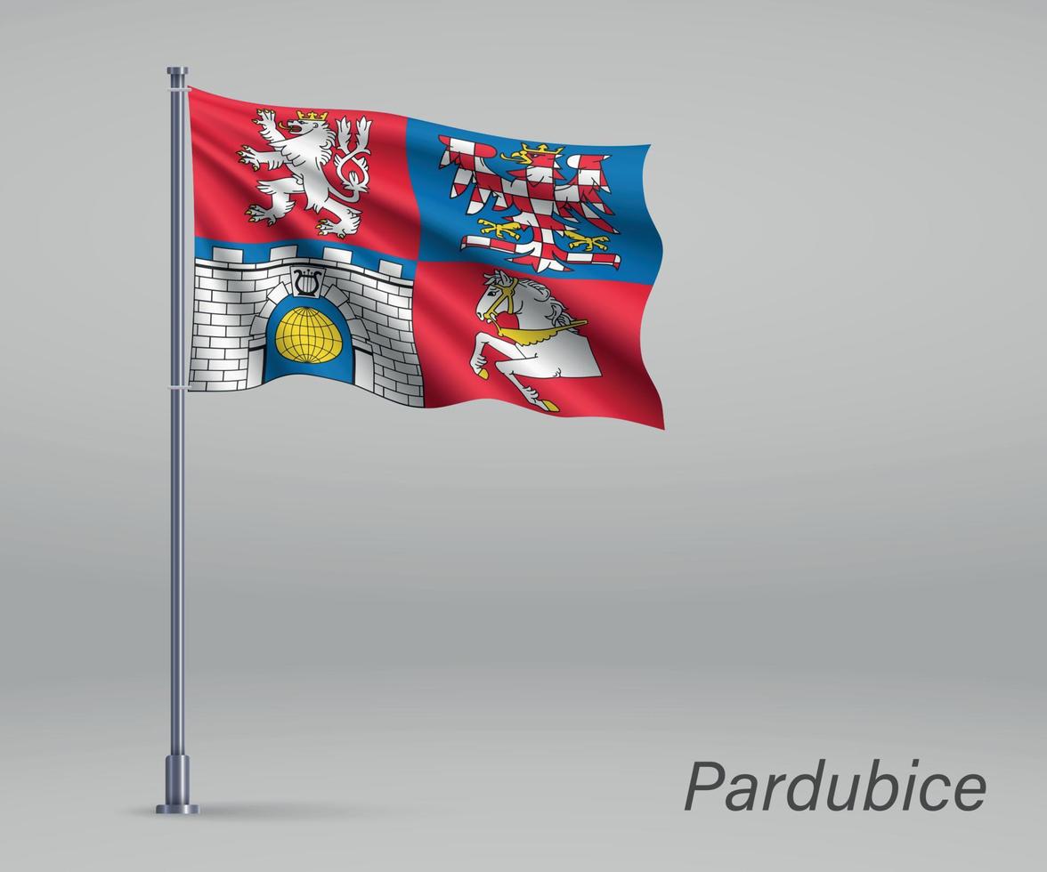 Wehende Flagge von Pardubice - Region der Tschechischen Republik am Fahnenmast vektor