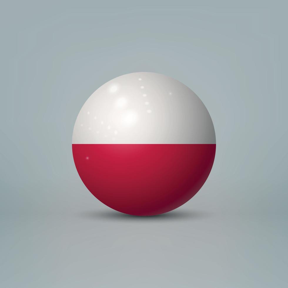 3d realistische glänzende plastikkugel oder kugel mit flagge von polen vektor