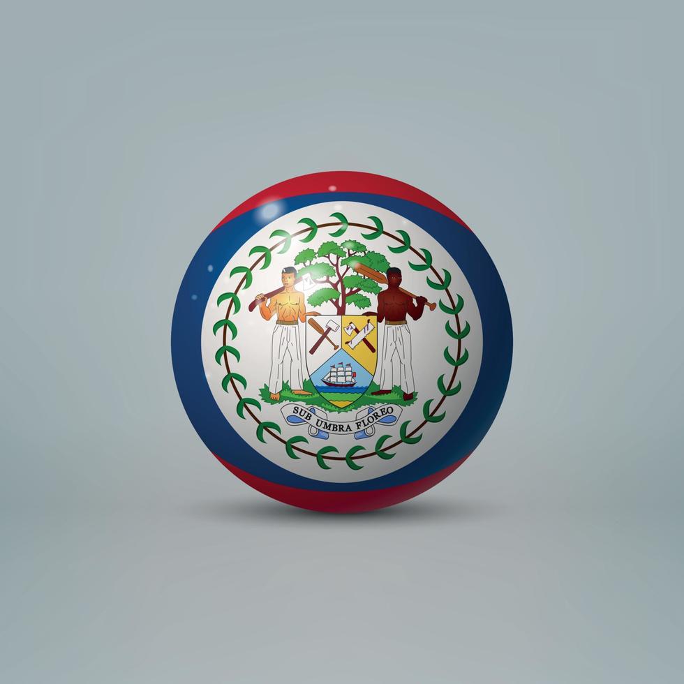 3D-realistisk glänsande plastboll eller klot med belize flagga vektor