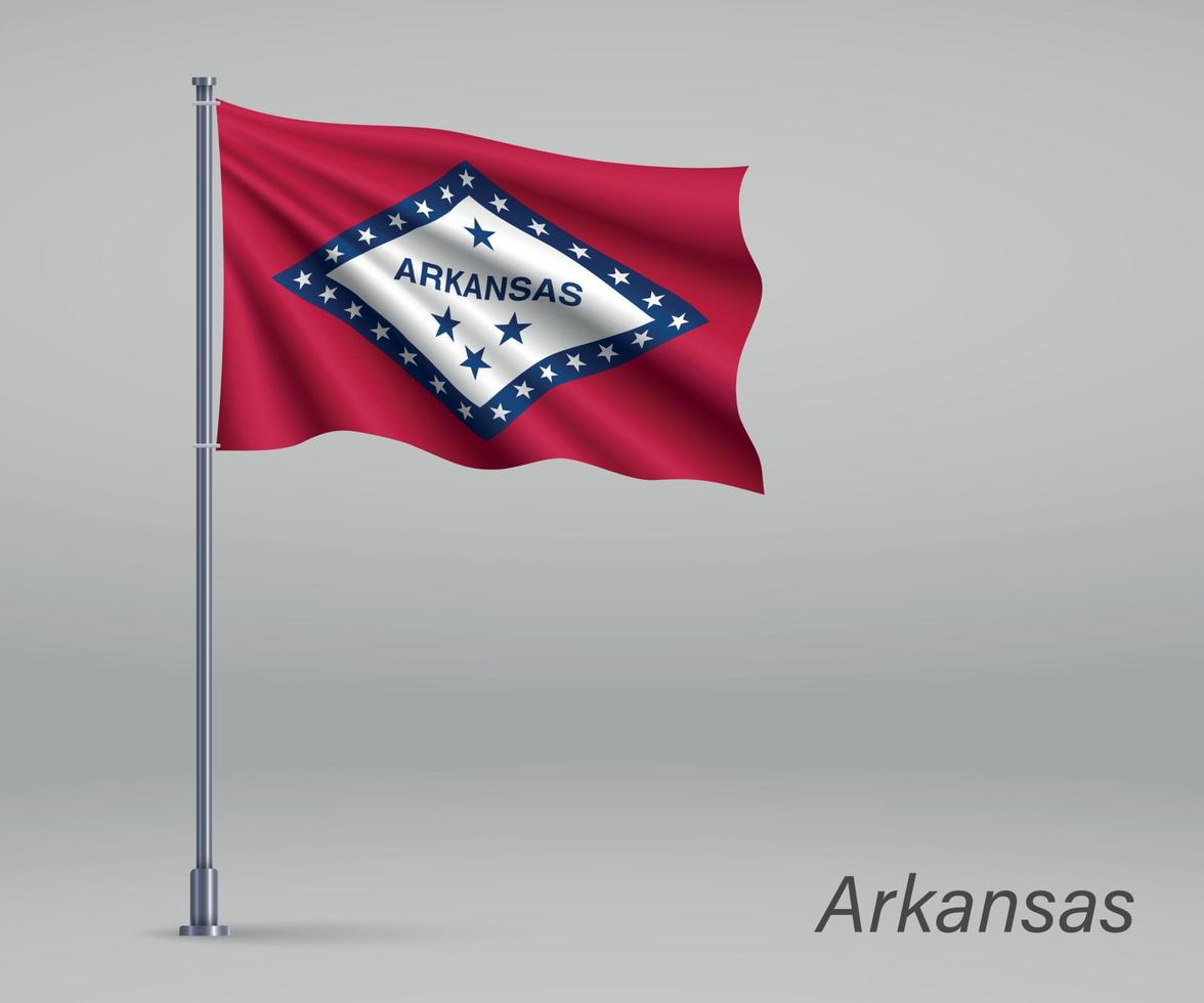 Wehende Flagge von Arkansas - Staat der Vereinigten Staaten am Fahnenmast. te vektor